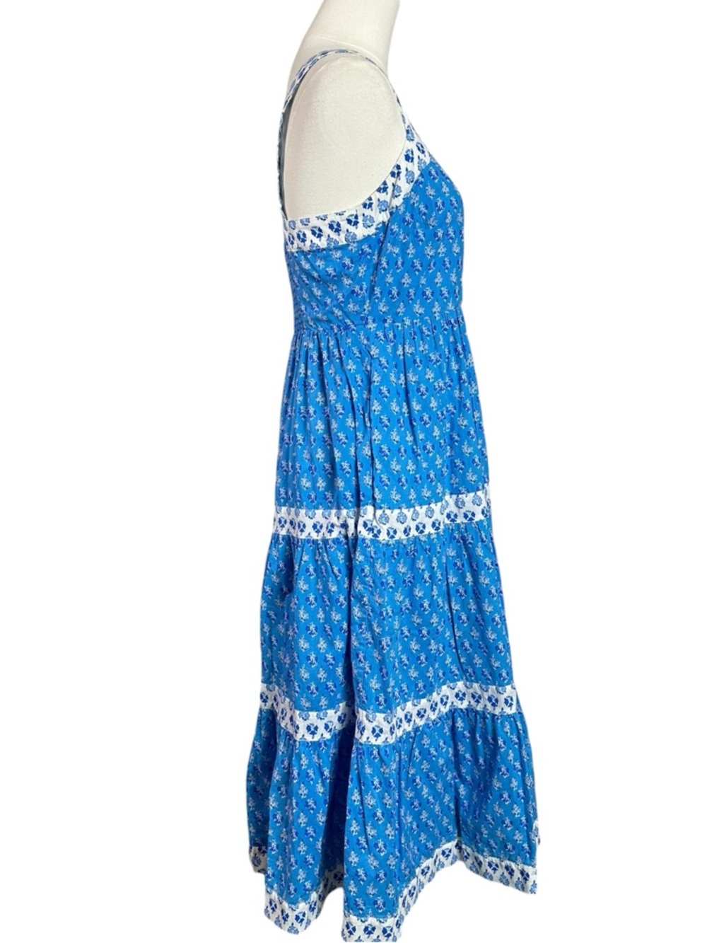 J.Crew Dainty Cottage Smocked Tiered Midi Dress Size 4 Bohemian 70s Block Print - Picture 5 of 10